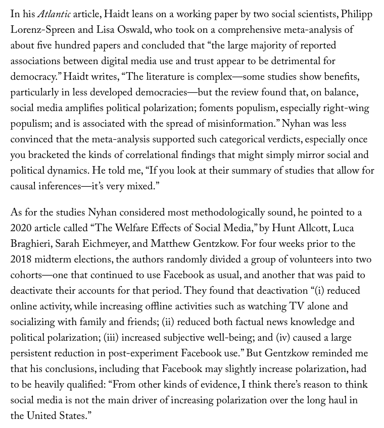 BrendanNyhan's tweet photo. My takes in excellent new Gideon Lewis-Kraus @NewYorker story on what we know and don't know about the effects of social media https://t.co/Ac23Cha4V0 https://t.co/vI0nPSpQgI