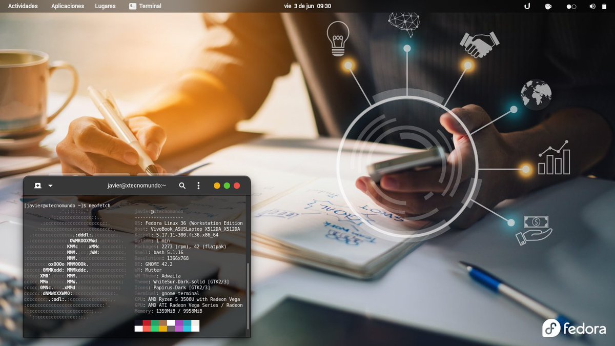 4Sentinell's tweet image. Siempre impecable, simpre fluida... #FedoraLinux.
Mi aporte  #EscritorioGNULinux al #ViernesDeEscritorio con @fedora de la mano de su escritorio #Gnome42. 

#Productividad
#LinuxGamer
#GNULinux
#Linux
