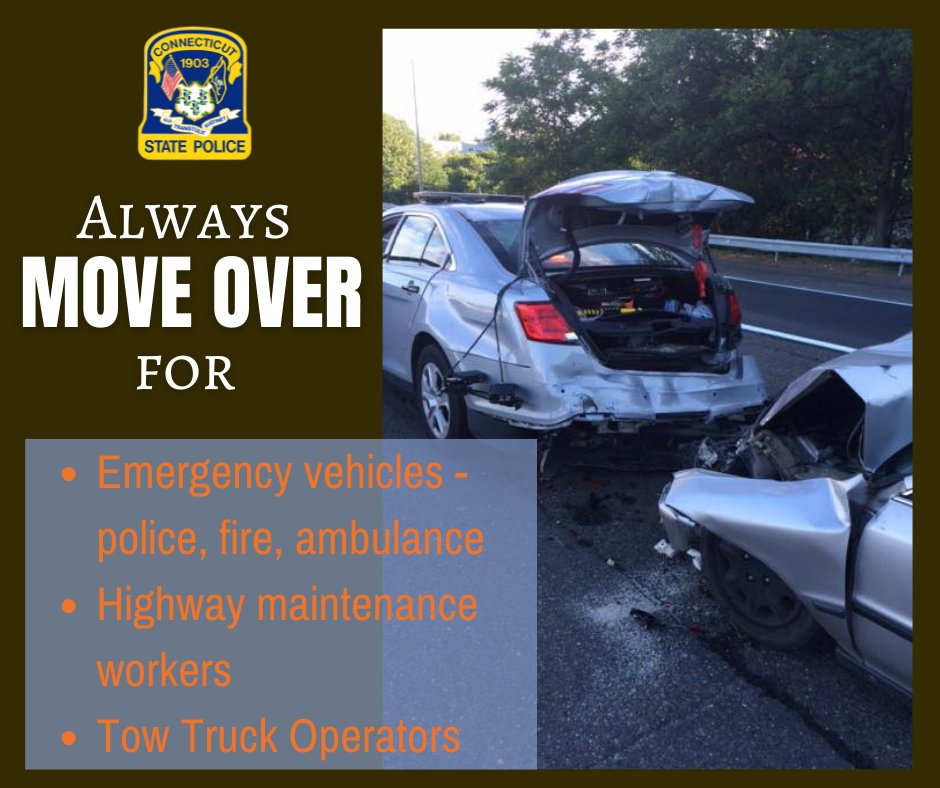 CT_STATE_POLICE's tweet photo. Today is #MoveOverMonday
A reminder to always move over for those required to work on the roads. Stay safe!
#moveover #MoveOverCT #slowdownmoveover https://t.co/gHxCXWgK9G