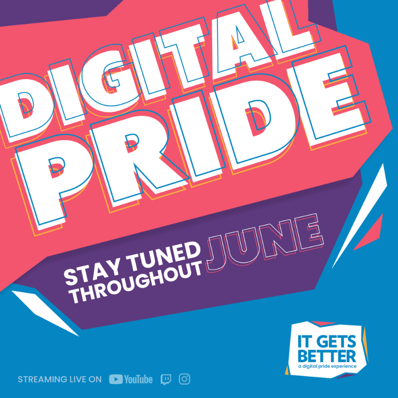 ItGetsBetter's tweet photo. 🏳️‍🌈🚨 We're BACK with the Digital Pride events you can attend from anywhere!

Stay tuned throughout June as we host your fave queer artists, musicians, educators, and creators LIVE from IG, Twitch, Youtube, &amp; TikTok! 

👀 Check out the FULL lineup, out now:
