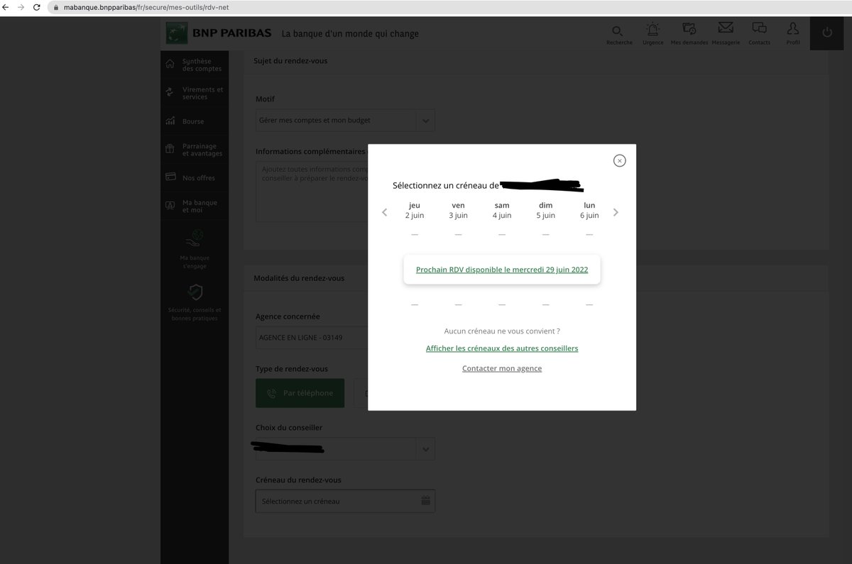 BNP 3 Juin, prochain RDV disponible le 29 Juin ! Et mon conseillé ne répond jamais aux messages privés. Avec Lydia et Qonto : réponse en moins d'une heure et résolution dans la foulée.