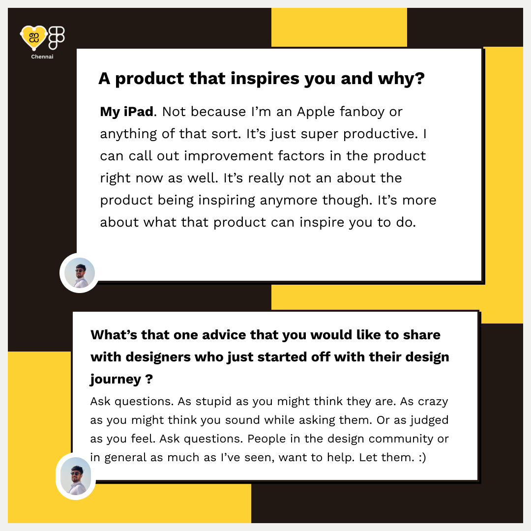 Vanakkam Designers😀

Check out who is in our design talk Today!!

Meet our Guest Anurag Shastri, Product Designer at Flipkart. Check out this post to know more :D. 
Thanks Anurag for graciously accepting to be our guest.😇 

#designerstalk #userexperiencedesigner #designtips #st