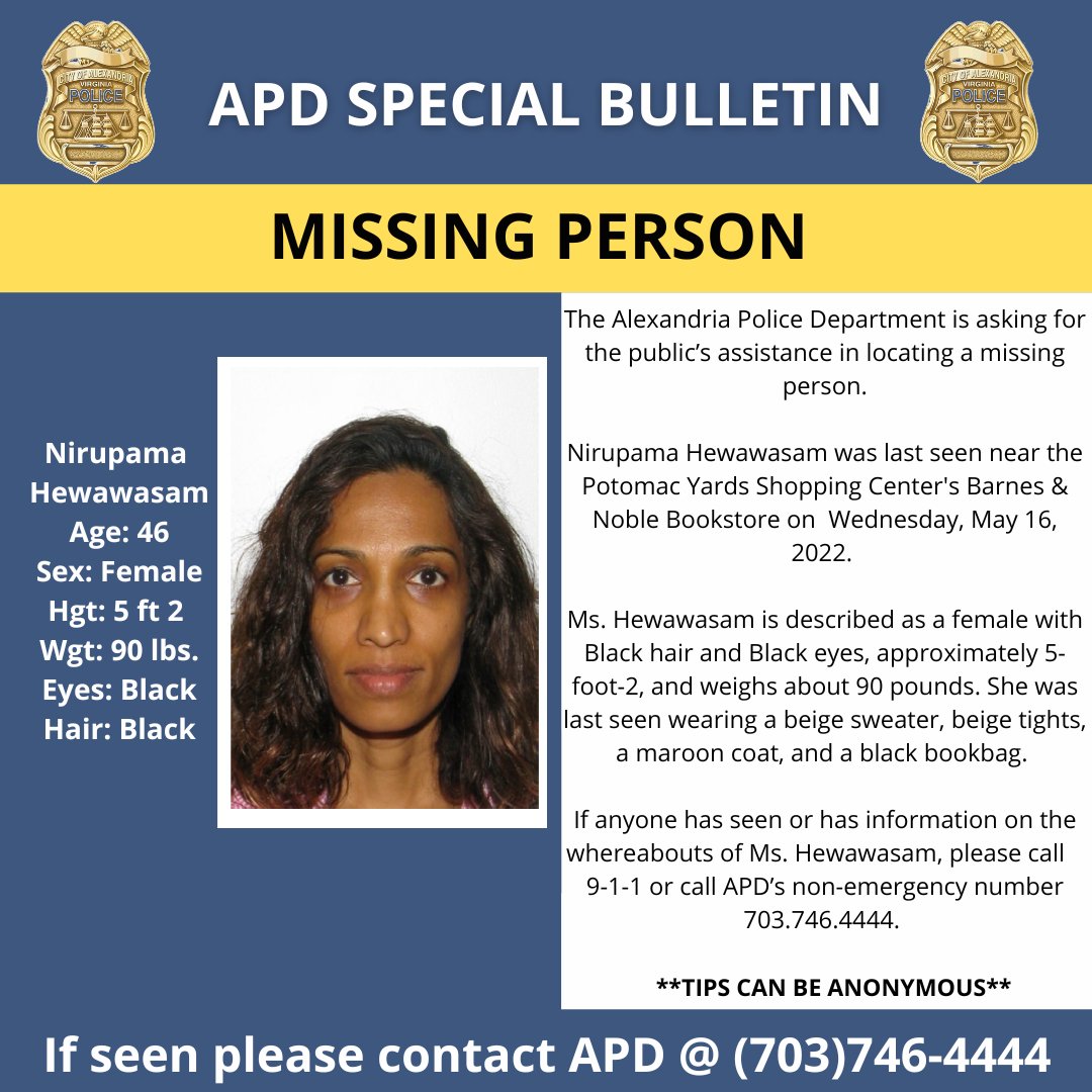 AlexandriaVAPD's tweet image. Notification:: Missing Person 

We are asking for the public to assist us in locating a missing person.