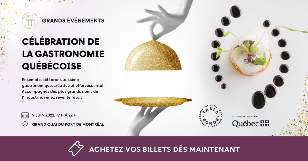 Venez célébrer l’effervescence et la créativité de la scène gastronomique québécoise, le jeudi 9 juin, au Grand Quai du Port de Montréal lors d’une cette soirée de célébration animée par Stéphan Bureau
Places limitées!  ccmm.li/391vlja