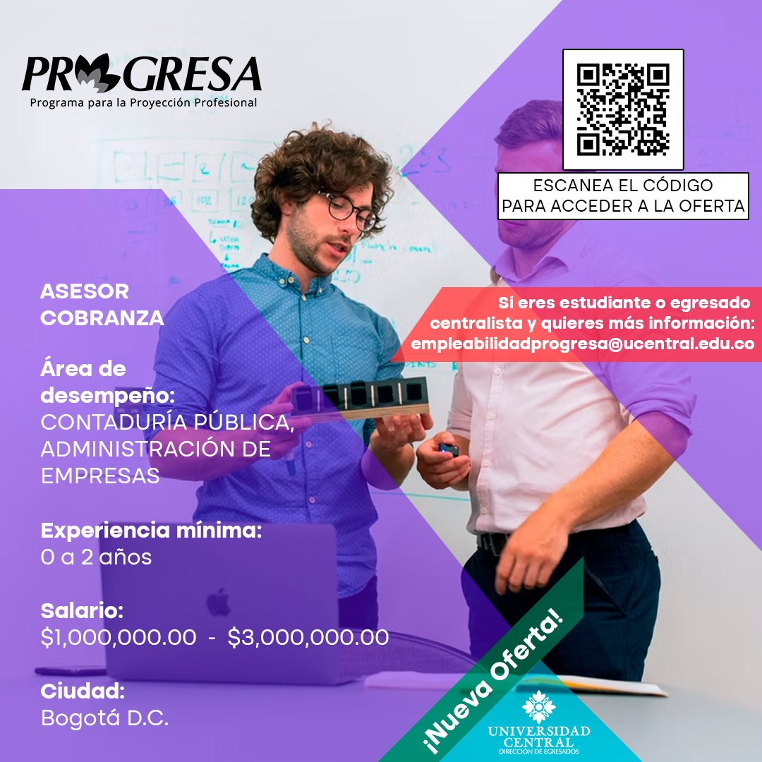 EgresadosUC's tweet photo. #TrabajoSiHay terminamos esta semana con nuevas ofertas laborales para nuestros #EgresadosCentralistas. Si estás interesado en alguna oferta, ingresa a nuestra Bolsa de Empleo Progresa, inscribe tu hoja de vida y postúlate.
Aplica aquí 👉​ https://t.co/9BNH1UqirS https://t.co/SUIRfUtliB