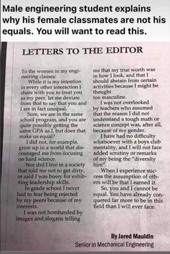 #male #engineering students explained why his #female classmates are not his equals. #STEM #STEMeducation #femalepower