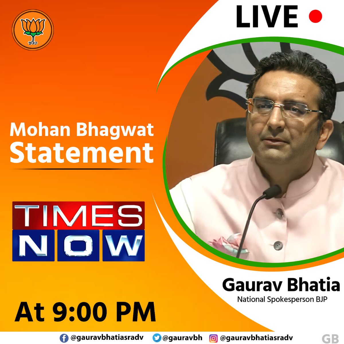 Will be on @TimesNow at 9 pm Mohan Bhagwat Statement