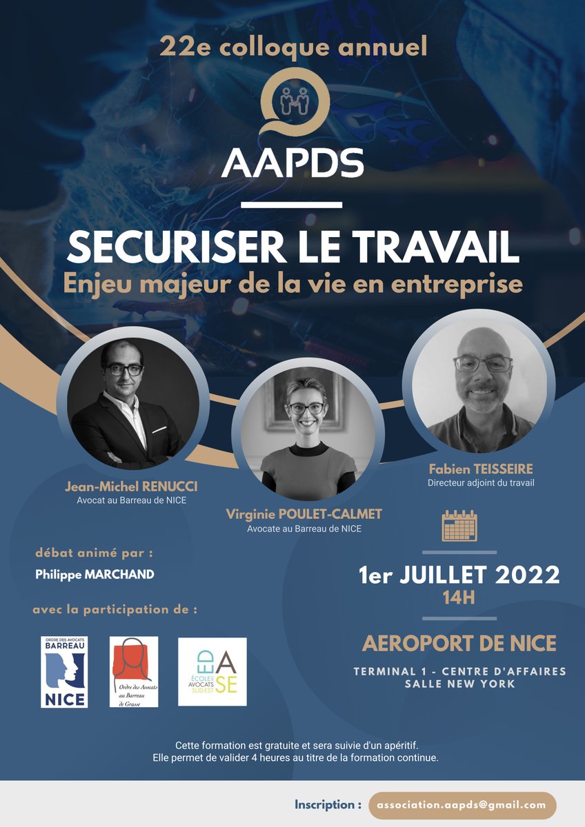 UPE_06's tweet photo. ✨ 22e colloque annuel ✨
👉#Colloque est gratuit et ouvert à tous les #professionnels du #droit (#avocats, #magistrats, conseillers prud’homaux, inspection du travail, auxiliaire de #justice) et plus largement aux #entreprises 🤗
Suivi d'un #cocktail offert par l’#AAPDS 🥂 https://t.co/kQuJ2IrIXS