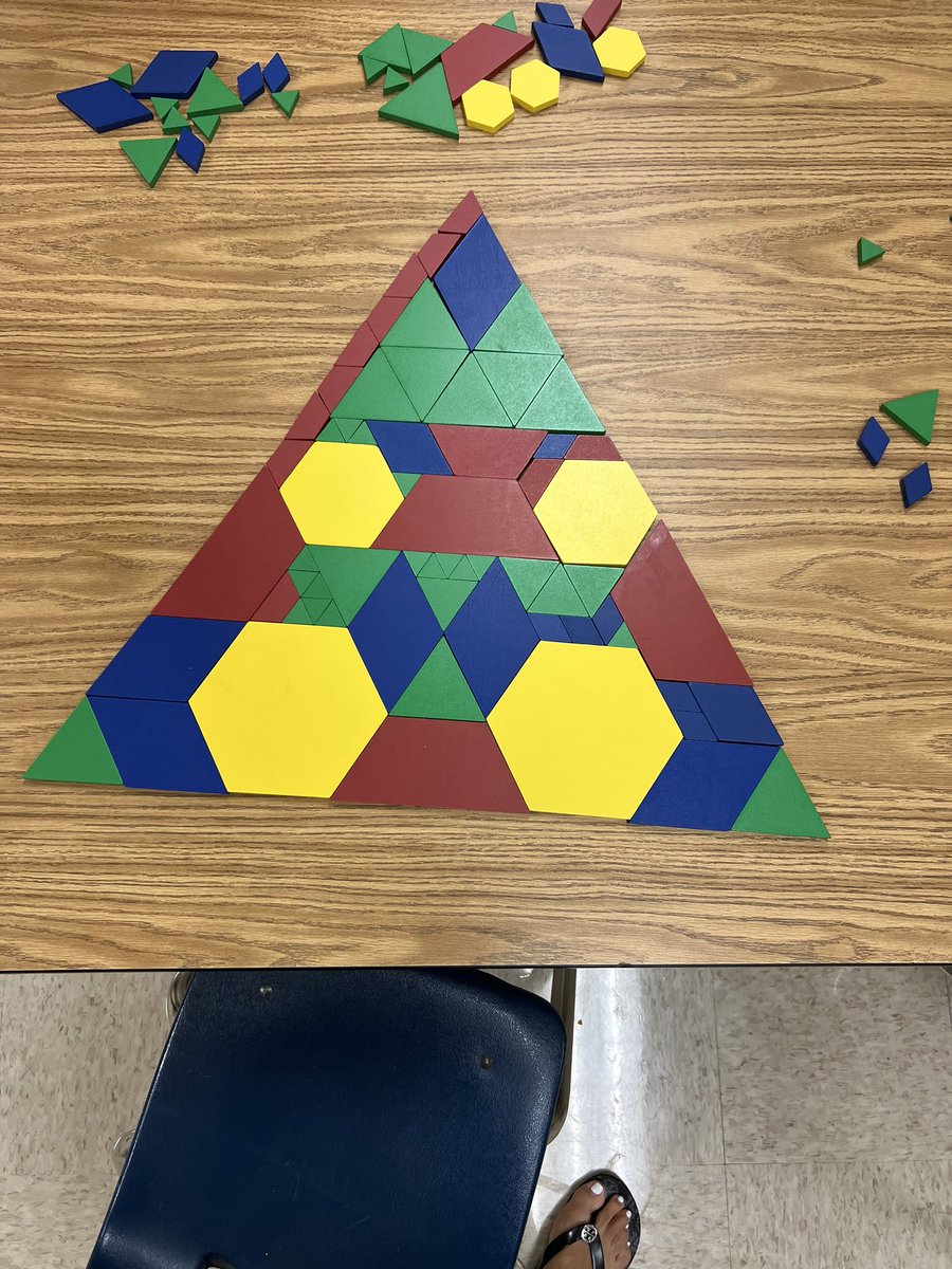 KVossJohnson's tweet photo. Making triangles using a variety of shapes #SummerSchool #mathforlove #instructionalcoach @FCSchoolsGA @DrBrianLack https://t.co/MsBHkaUwZk