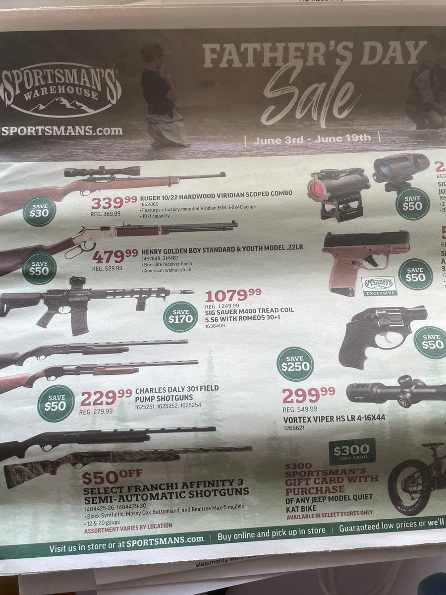 mlfulton's tweet image. Nothing says #FathersDay like an assault rifle. For shame, Sportsman’s Warehouse.

Time for economic pressure on those who profit from the slaughter of our children.

#GunControlNow #EndGunViolence #DoSomething