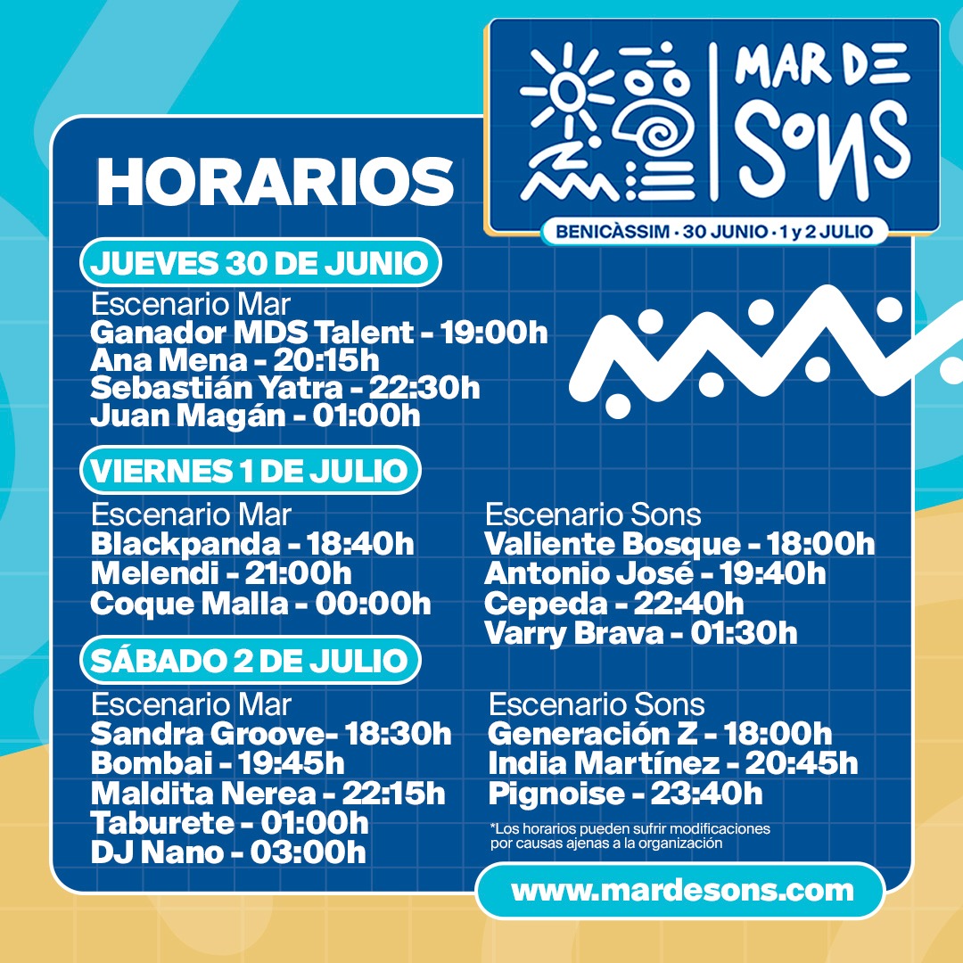MardeSons_'s tweet image. Los horarios OFICIALES para este #mardesons22  desde el primero hasta el ultimo! 👌

 mardesons.com/events  🎫 

#musica #festivales #conciertos #benicassim #planesenbenicassim #benicassimfestival #mardesons