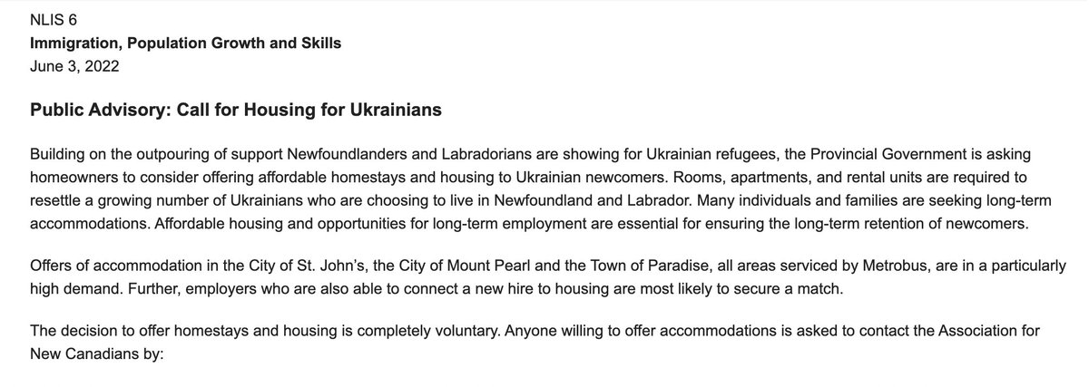 Province putting out call for housing for Ukrainians: