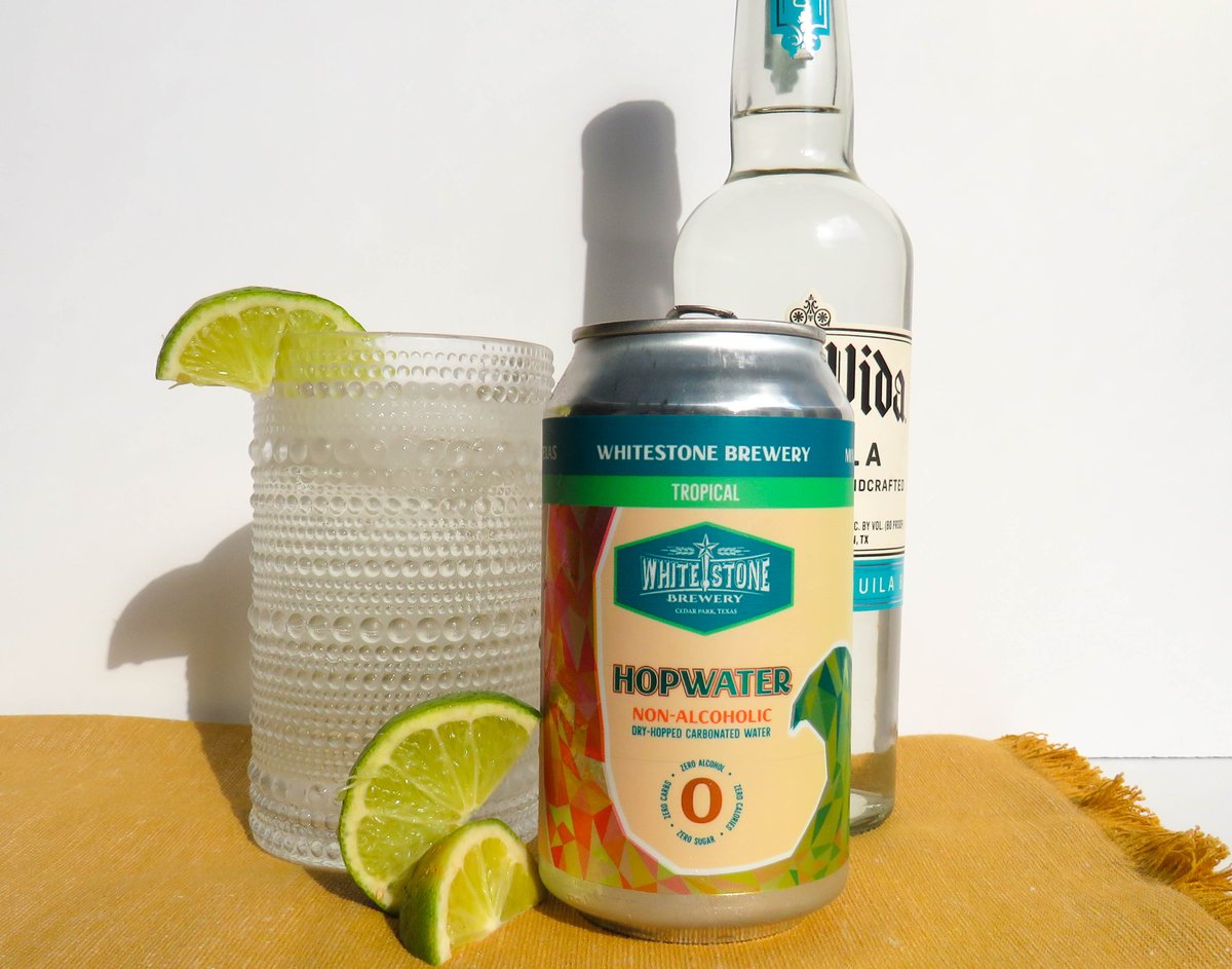 Whitestonebeer's tweet photo. "Hop" on over to our @WBHopwater account to peep the recipe for this month's #hoppyhighball using our house-made, non-alcoholic, dry-hopped carbonated water! We thought we'd kick off summer the right way with TX's favorite cocktail - the Ranch Water, w/ our new Tropical HopWater https://t.co/PGLIfiZWBX