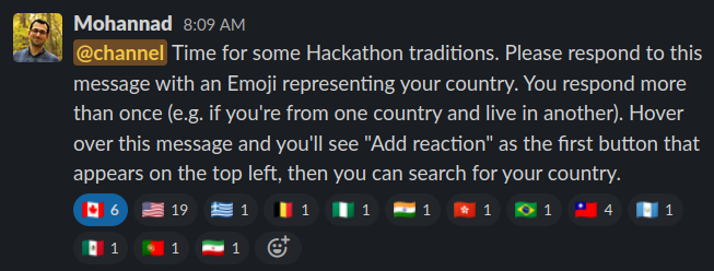 🚨 Very proud of the SIIM Hackathon community. Extremely diverse group of *amazing* people both in terms of geography and professional background. 

Look at those flags from just a subset of attendees! We have 5 continents represented!!! 🤯

#SIIMHacks #SIIM22 #YouBelongHere