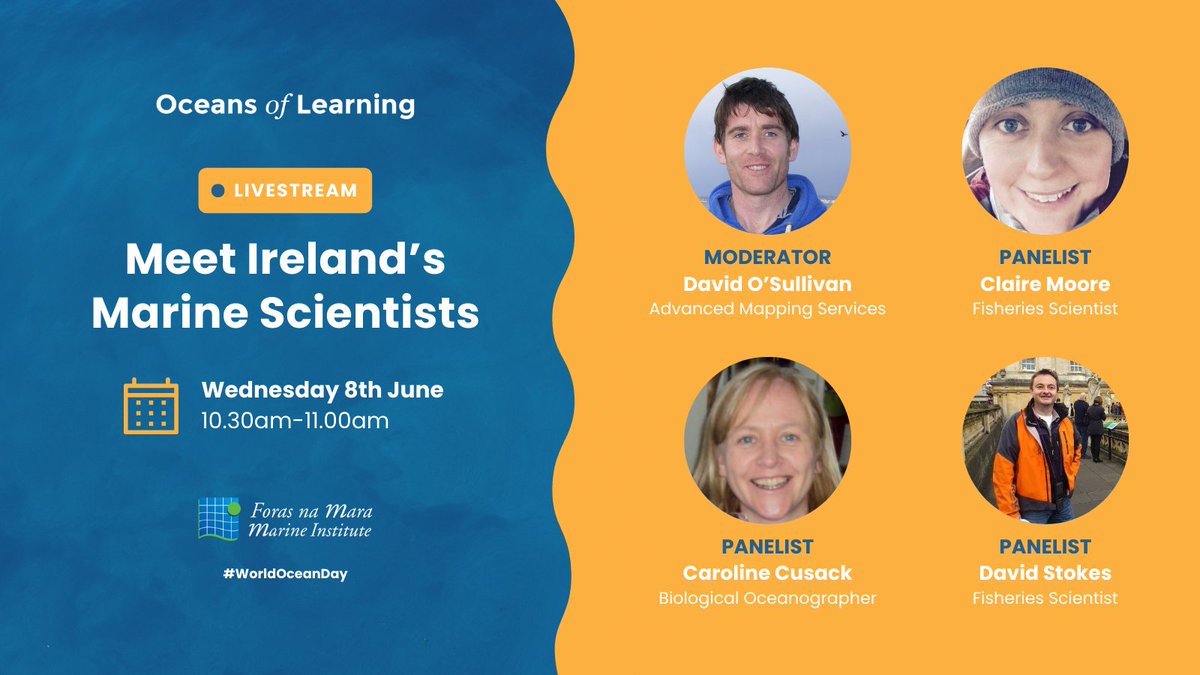 MarineInst's tweet photo. 🔴 Meet Ireland's Marine Scientists on #WorldOceanDay 

📲 Watch Live on Twitter and join the conversation

⏰ 10.30am, Wednesday, June 8

#MarineScience #OceansOfLearning https://t.co/nvb0I4K7sw
