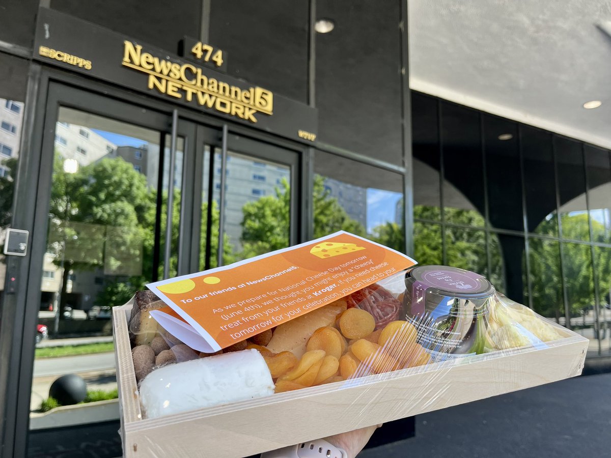 JuliaPalazzo_'s tweet photo. Tomorrow is #NationalCheeseDay and there is no better place to find 🧀than @MurraysCheese at @kroger! @Bellsquared and I made special deliveries to our friends at @FOXNashville @WKRN @WSMV and @NC5 this morning! Enjoy some of Murray’s best! @KrogerNews https://t.co/QsleUTXoSP