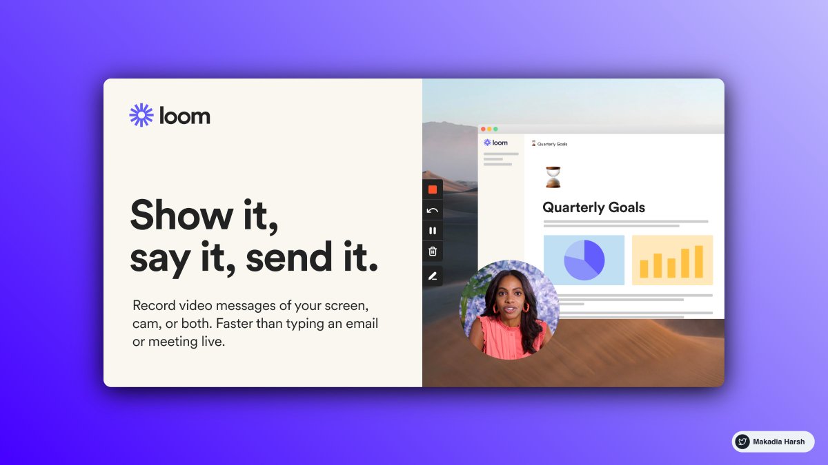 14. LoomSharing an onboarding video or explaining something via screen share becomes easy. I launched 1 info product the pre-recorded videos to watch at your own pace. https://www.loom.com/ 