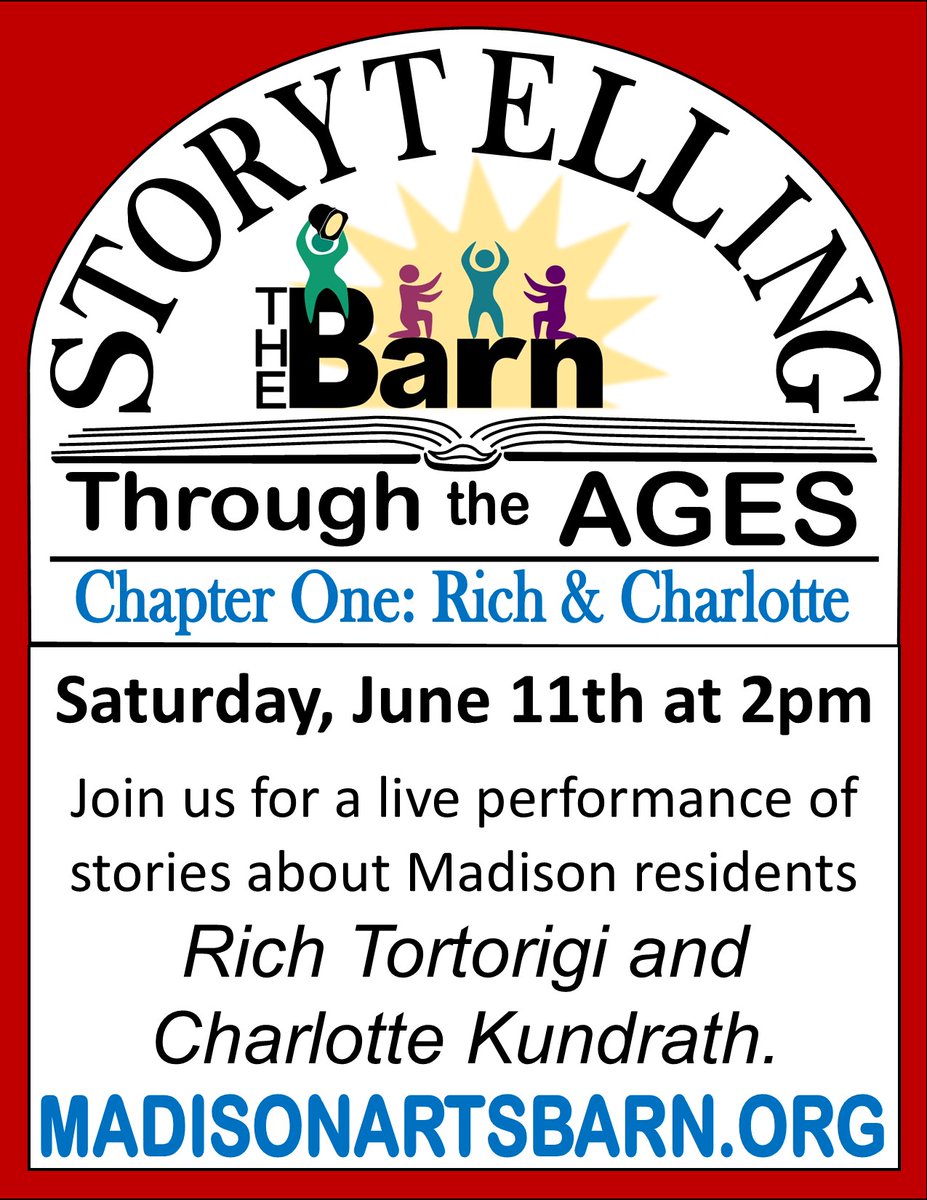 TheBarn8's tweet photo. Storytelling Through the Ages: Chapter One: Rich &amp; Charlotte
Join us on Saturday June 11th at 2pm as we celebrate Rich Tortorigi and Charlotte Kundrath, two Madison residents. 
Free Admission.
More Information: https://t.co/tkFyAitqTm https://t.co/FFzpp7yVbP