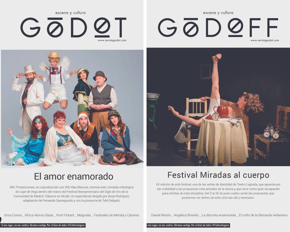 RevistaGodot's tweet photo. 💥EXTRA, EXTRA💥
Ya está disponible la Godot/Godoff de junio en teatros y online.
Un número repleto de contenidos que cuenta en su portada con el estreno de #ElAmorEnamorado en @clasicosalcala y el Festival #MiradasAlCuerpo en @TeatroLagrada.
👇
https://t.co/guvIjQYEWd https://t.co/RsjH7euSaW