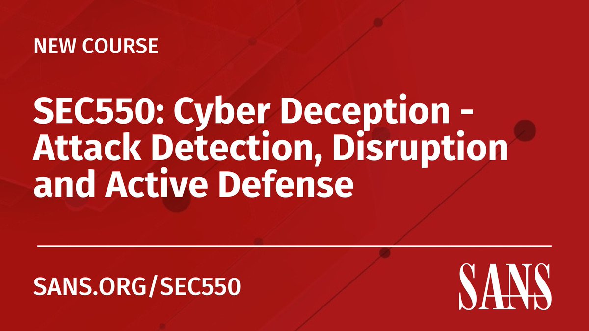 SANSOffensive's tweet image. 🚨NEW COURSE 🚨

Turn the tables on attackers so that they need to be perfect to avoid detection, while you only need to be right once to catch them. #SEC550

View the syllabus &amp;amp; register here: sans.org/u/1hdC