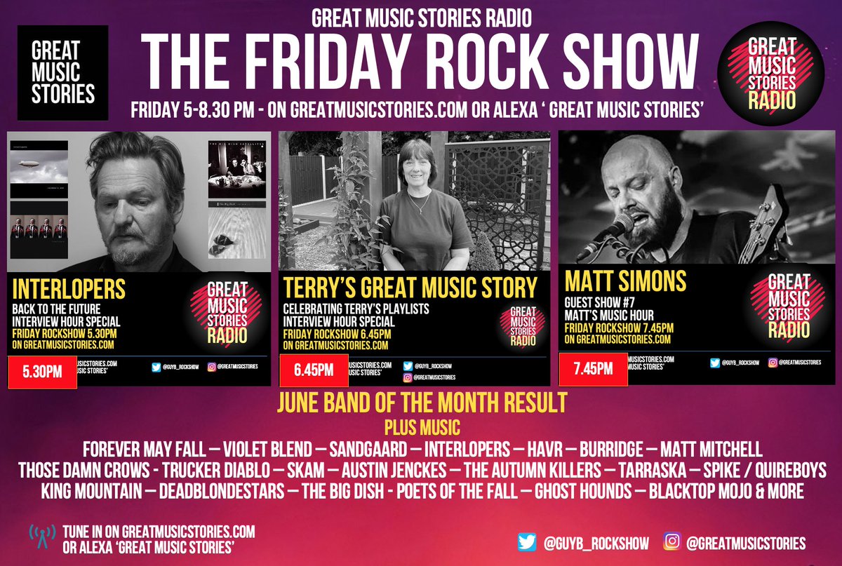 GuyB_rockshow's tweet image. Evening all. First Friday (so far) there’s more listeners overseas. Hello all!! Opening tonight with #Sandgaard ‘on my way’ - going out to tonight’s listeners in Australia, US, Sweden and Finland. Friday rockshow on greatmusicstories.com / Alexa xx
