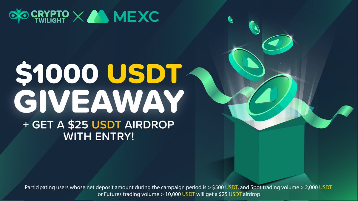 CryptoTwilight's tweet image. Let's celebrate a giveaway with @MEXC_Global .We're giving away $1,000 #USDT to 5 winners &amp;amp; +$25 for new entry

- Follow @CryptoTwilight &amp;amp; @MEXC_Global
- RT &amp;amp; Like
- Join Here: mexc.com/landings/cihtt…

Ends in 7 days