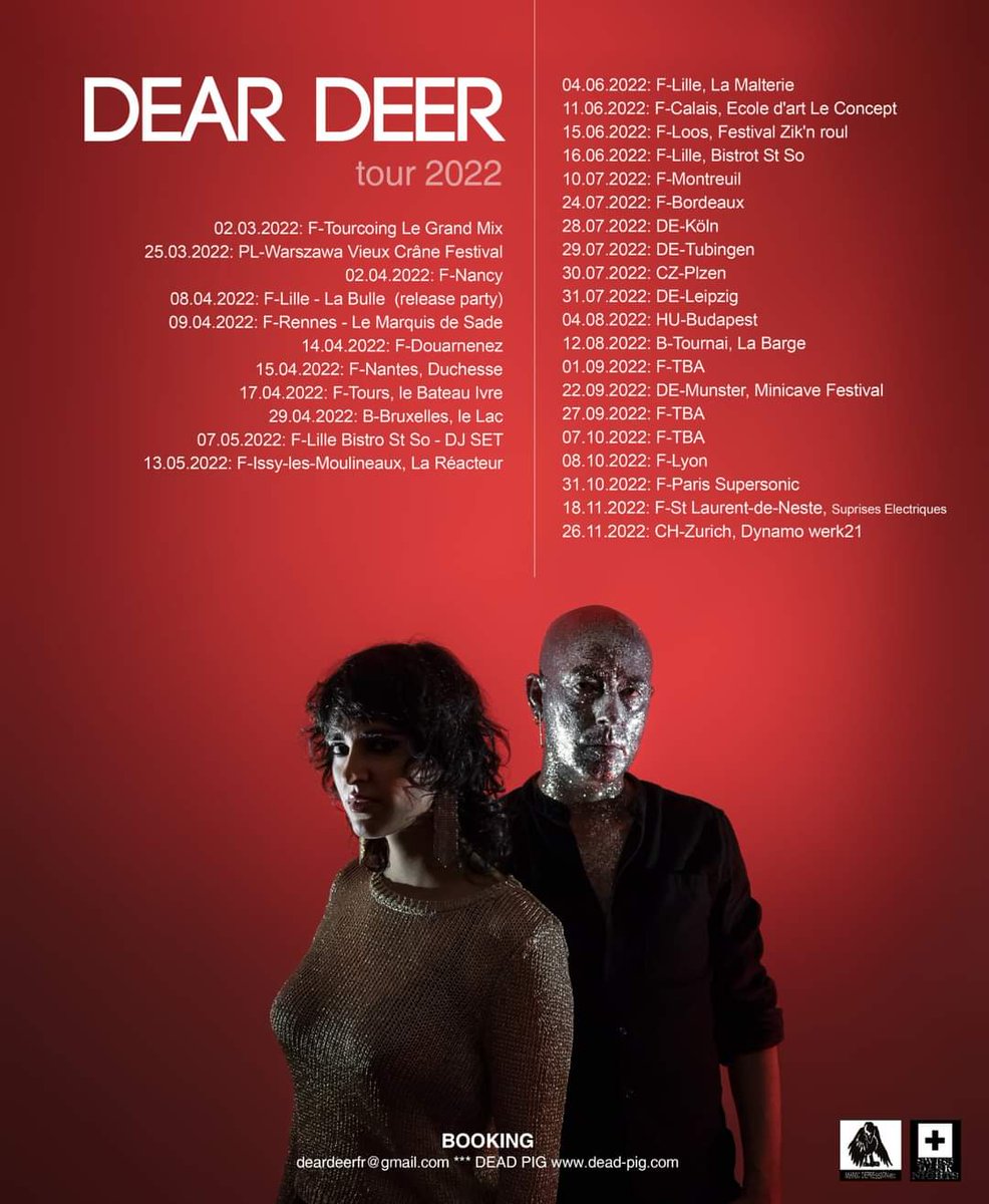 DEAR DEER (@deardeerfr) on Twitter photo 2022 gigs list updated . some additions coming soon.
See you on the road ? 🧐
#deadeer #postpunk #ontour #newalbum #electro 2022 gigs list updated . some additions coming soon.
See you on the road ? 🧐
#deadeer #postpunk #ontour #newalbum #electro
