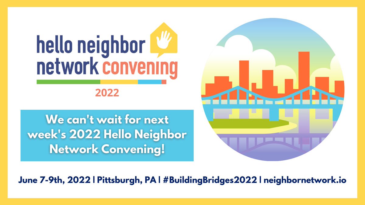 NeighborNetwrk's tweet image. We are welcoming 50+ nonprofit leaders to Pittsburgh for our 2022 Convening. Over the course of three days we will engage in mindfulness activities, trainings with industry experts, community building and much more.
Learn more here: bit.ly/2022Convening
#BuildingBridges2022