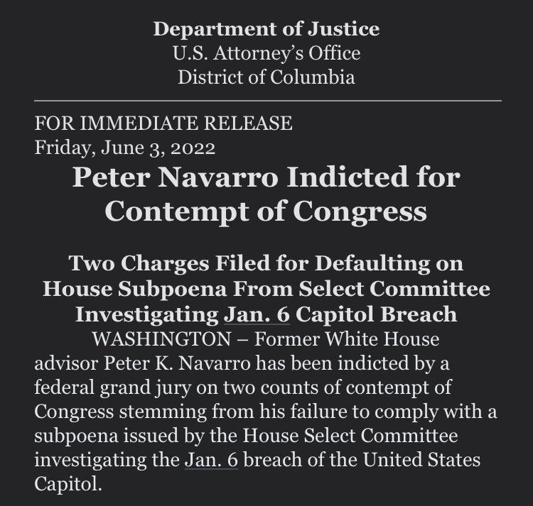 Ari Melber on Twitter "Breaking DOJ indicts Peter Navarro. https//t(00)