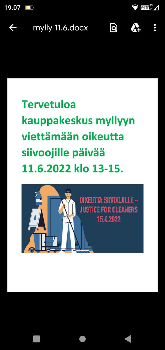 Tervetuloa joukolla katsomaan Myllyn tapahtumaa. <a href="/JHLry/">Ammattiliitto JHL</a> <a href="/pamliitto/">Palvelualojen ammattiliitto PAM ry</a> @TyksVsshp Puhtauspalvelualan verkoston jäsenet paikalla.