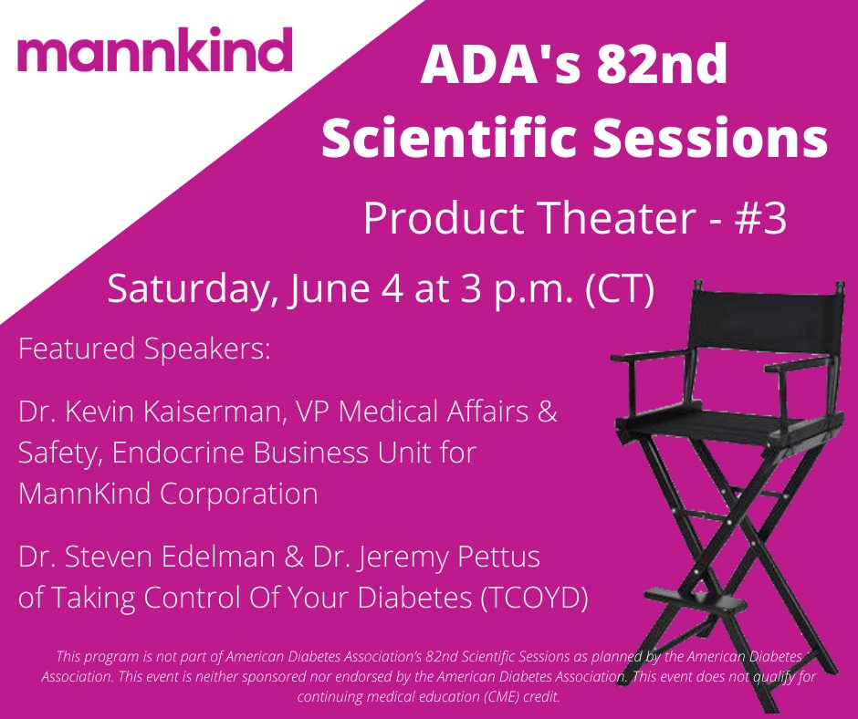 If you’re a healthcare provider attending American Diabetes Association's 82nd Scientific Sessions, Mannkind Corporation invites you to our Product Theater on Saturday, June 4 at 3 p.m. (CT) discussing “Ultra Rapid-Acting Inhaled Insulin for Diabetes Management.” #ADA2022