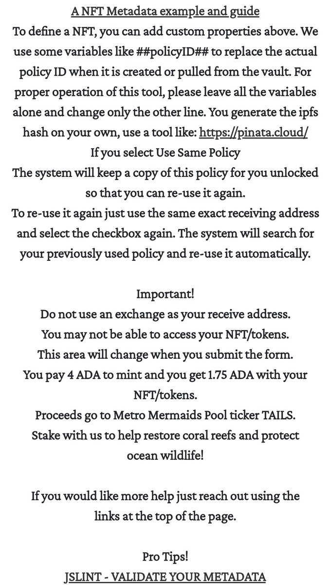 _mermada's tweet photo. You haven't minted an #NFT on #Cardano?

6 simple steps with our mint tool will have you on your way!

1 Name your NFT
2 Enter your receiving address
3 Add additional details in the optional fields
4 Upload your image
5 Check Policy Details
6 Click Create NFT

 #NFTTool #NFTTools https://t.co/tOJMBfgFCv