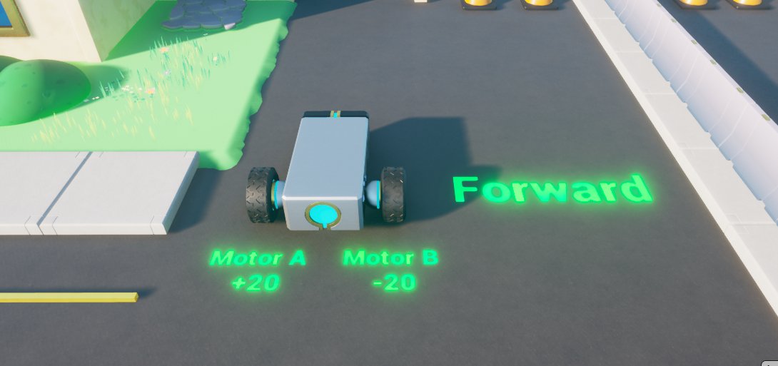 cleverlike's tweet photo. On the vehicle, motors are rotated 180 degrees. That means moving the "vehicle" forward requires the motors to spin in opposite directions. 
Check out our FREE Robotics Bootcamp for Educators, Sat. June 11th! https://t.co/rFkooCsgnD
#UERobotTips 
@mr_isaacs @UnrealEngine https://t.co/E7lPlsMUzr