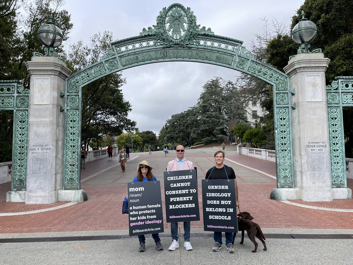 BillboardChris's tweet photo. I’m at @UCBerkeley with Ted Hudacko and Charlie, two parents who won’t stay silent about the harm that gender ideology has brought upon their kids. https://t.co/jw6DbGAPVR