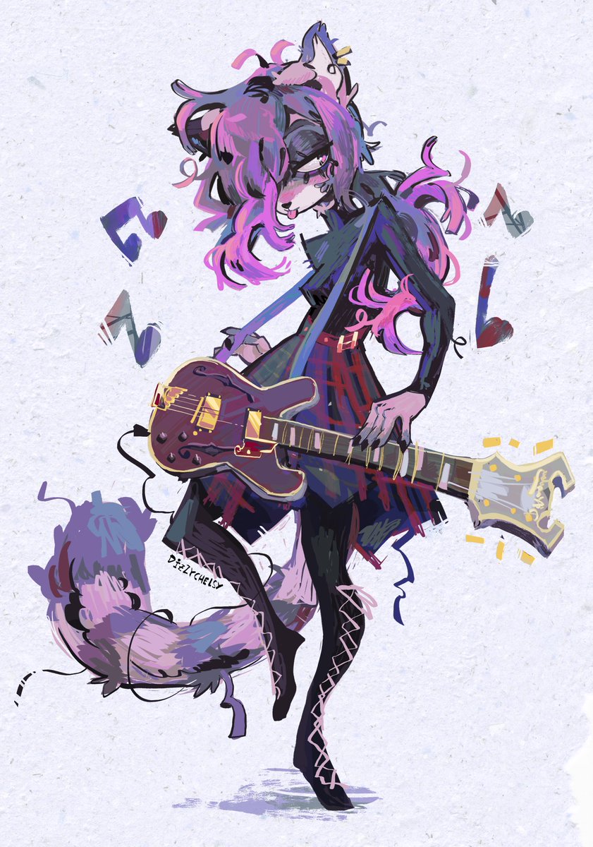 「friday night 🎸🦝 !! 」|🍁 Vio 🍁 @EMERGENCY COMMISSIONSのイラスト