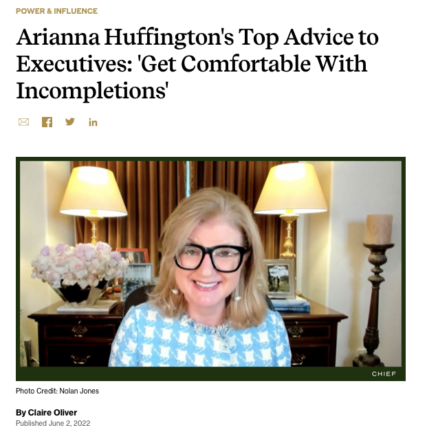 KellyLRoss's tweet photo. Powerful messages about avoiding #burnout from Arianna Huffington in this talk with #Chief, more here: https://t.co/Nuf1XFB8Ty. https://t.co/UwTYBDAzv8
