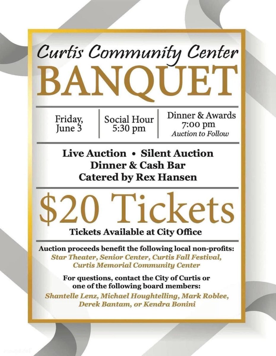 cucu_68's tweet photo. Tonight is the Community Center Banquet which helps several non profits in the Curtis area. https://t.co/r7uvNgT18w