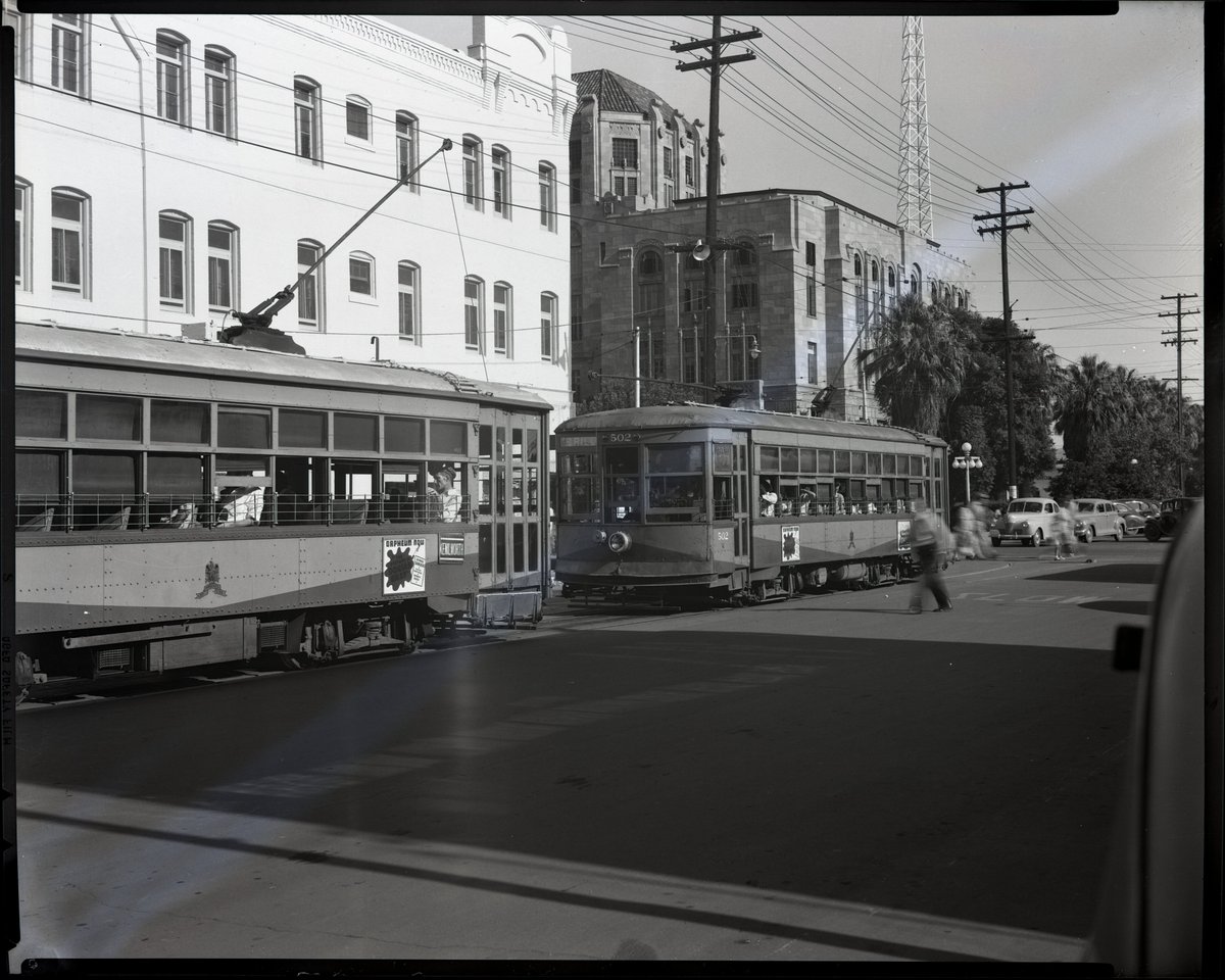 Before Arizona had the light rail, we had streetcars! The streetcars seen here are driving through downtown Phoenix in 1945 - courtesy of ASU Library.