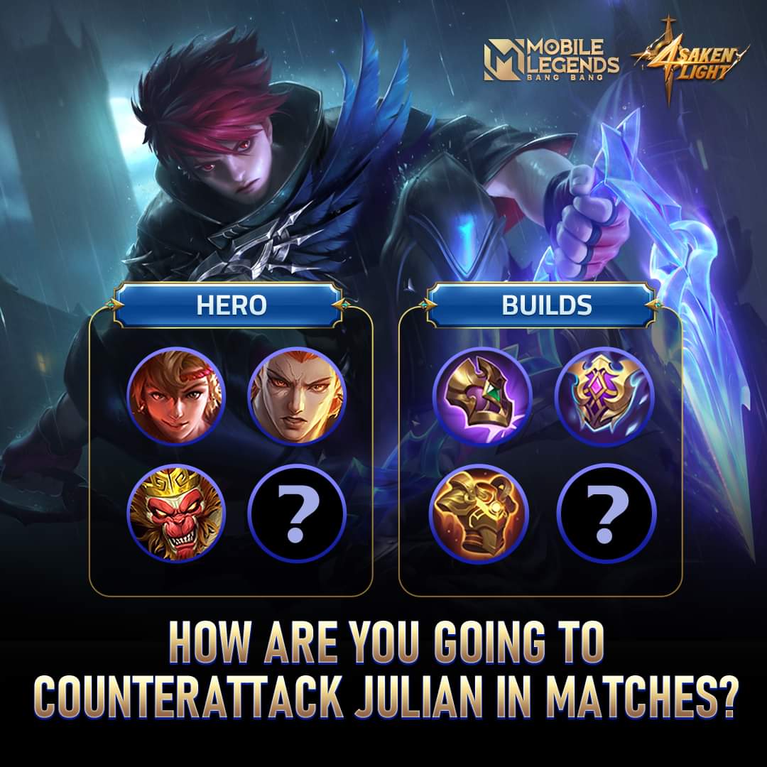 MobileLegendsOL's tweet photo. When you encounter the strongest Raven Julian on the battlefield, are you going to wait for the end or fight till the end?

#MobileLegendsBangBang #MLBBNewHero #MLBBForsakenLight https://t.co/4EL2S6Wo3n