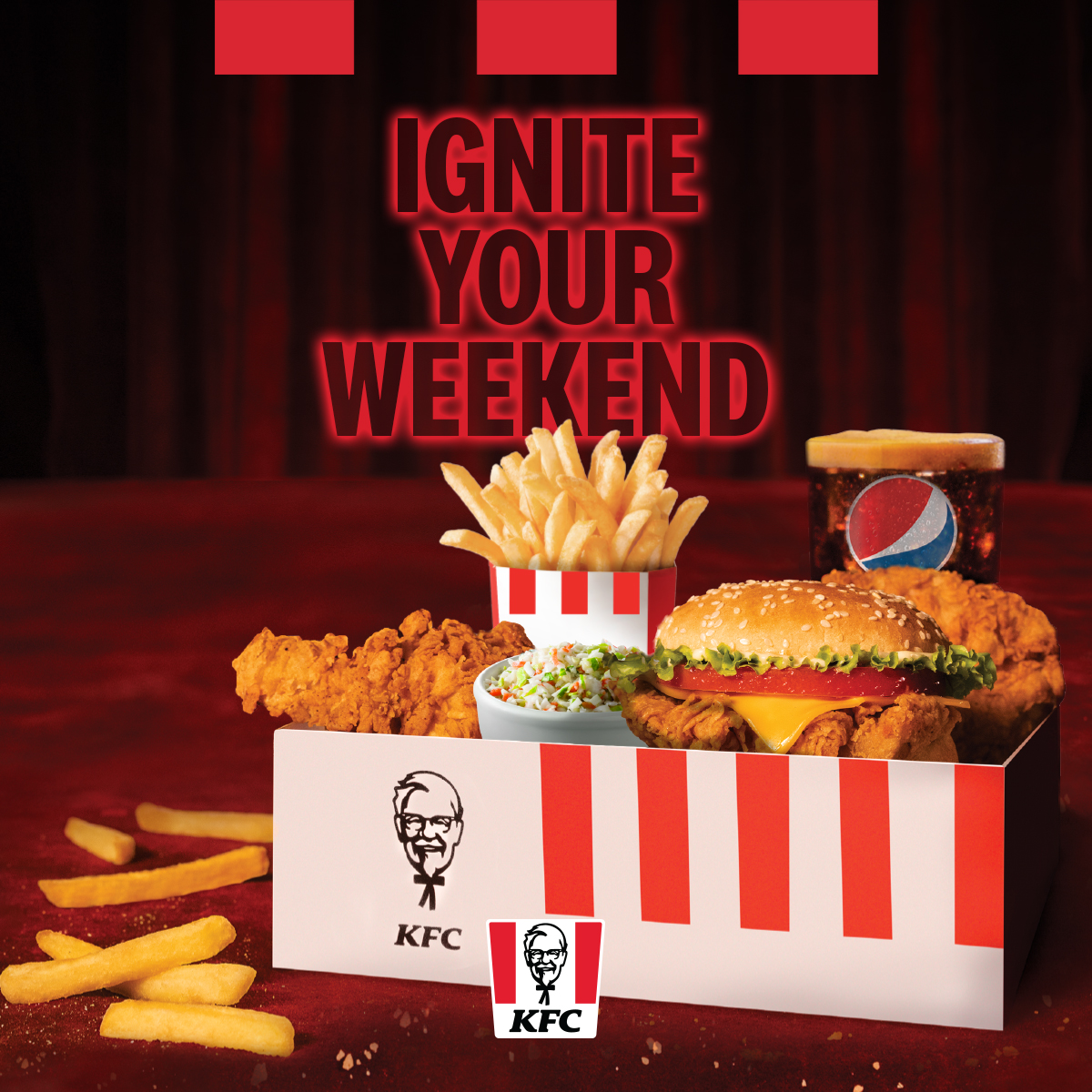 kfcjamaica's tweet photo. Head into the weekend with flavour! 😋🔥
Grab a Zinger Big Box and ignite your weekend. Give into the temptation of your KFCEINE and take a bite into finger lickin’ good flavours.
#KFC #ZingerBigBox #BigBox #KFCBigBox #KFCJamaica #KFCEINE #IgniteYourSenses https://t.co/lhVBqsSrlp