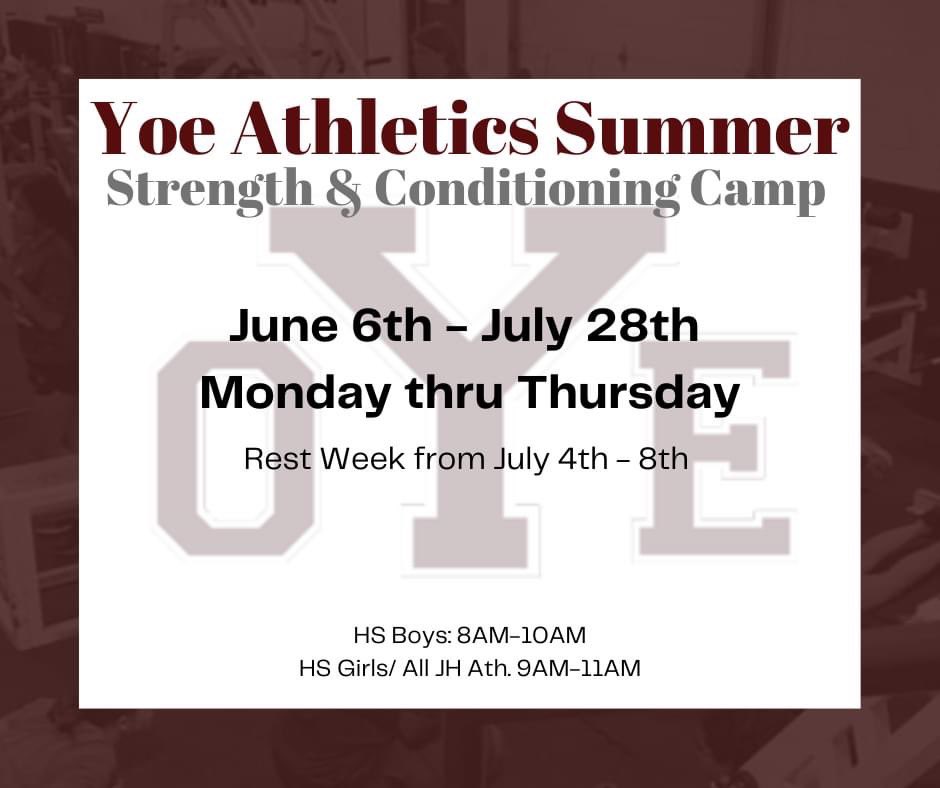 GirlsCjh's tweet photo. Weights and Conditioning start on Monday at 9!
 We encourage you to attend and hope to see you there!

GO YOE!🏹 https://t.co/yEbodsxeEM