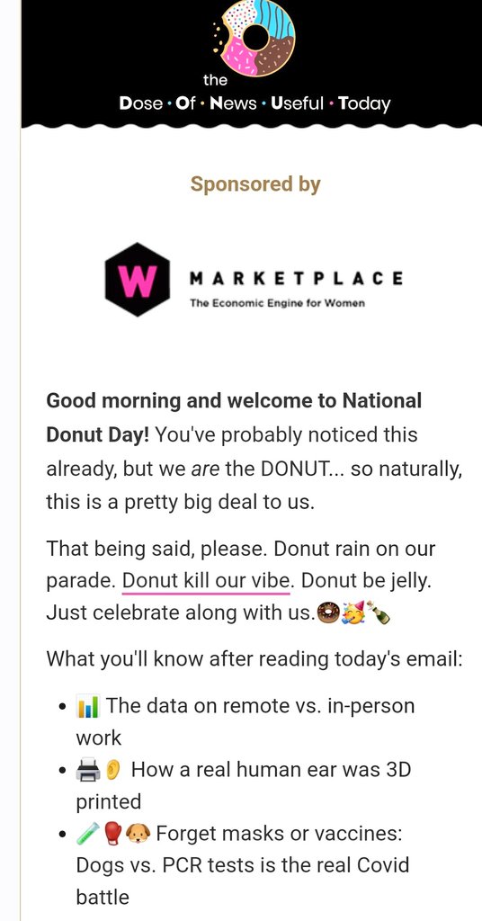kirkscorner's tweet image. The #teacher in me just wants to point out the opening to today&apos;s @DONUTdailynews.  #visiblelearning #learningintention Need a link?  donut.vrlps.co/prmx7ew/cp