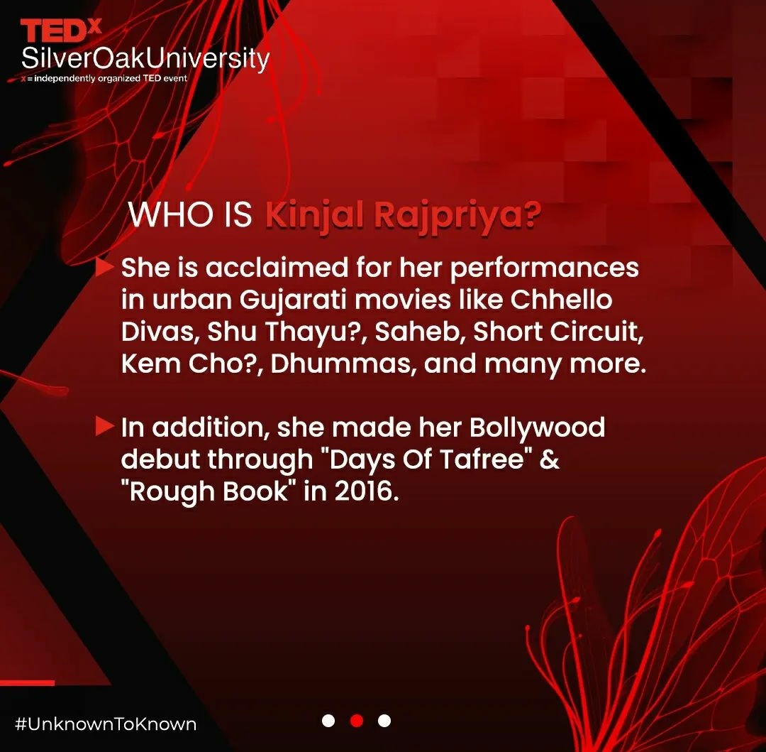 TEDxSOU's tweet photo. Witness thoughts and ideologies of @KinjalRajpriya at #TEDxSilverOakUniversity tomorrow 💯 https://t.co/grqOq0qPvt