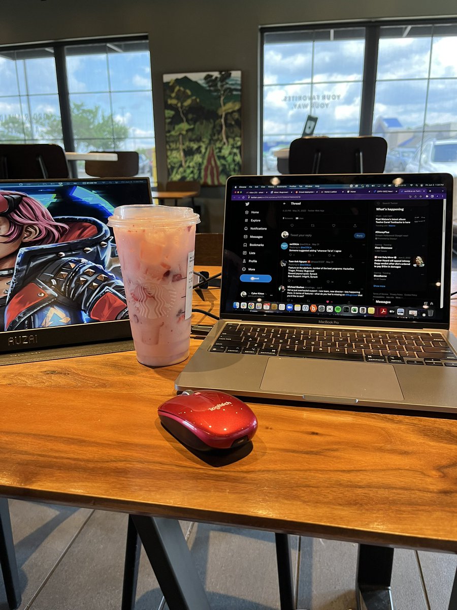At Starbucks (on hotspot/vpn) doing Bugcrowd things ☺️

#pinkdrink #workhardanywhere #remotework #coffeeshop #summer
