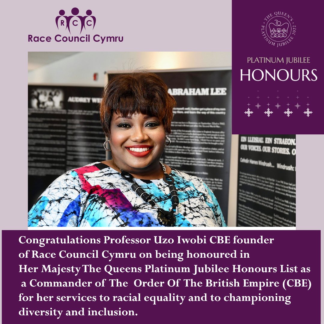 We are delighted to share that our Founder, <a href="/UzoIwobi/">Professor Uzo Iwobi CBE FLSW FRSA</a>  has been awarded Commander of the Order of the British Empire (CBE) in the #QueensBirthdayHonours list 2022 for services to racial equality and to championing diversity and inclusion

#PlatinumJubilee #HM70 #JubileeHonours