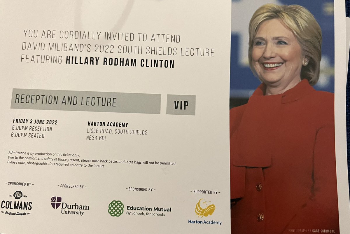 PccJoyAllen's tweet photo. Waiting to hear from this amazing woman and politician @HillaryClinton who has achieved so much and changed the lives of so many thanks to #DavidMilliband @HartonAcademy #southshields https://t.co/BToAM52yTK