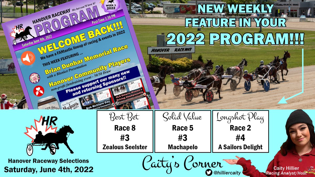 We are pleased to introduce Caity's Corner, as our racing analyst Caity Hillier (<a href="/hilliercaity/">Caity Hillier</a>) will give you a few selections to consider for each week's race card.

Watch for it each week &amp; on our broadcast during the <a href="/CleaningDepot/">PBJ Cleaning Depot Group</a> Pre-Game show before race 1.

#CaitysCorner