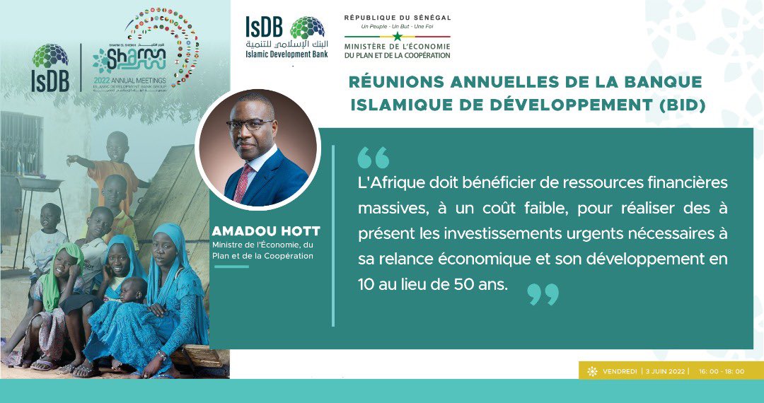 economie_sn's tweet photo. #2022IsDBGroupAMs 💬Panel sur le thème: « Accélérer la reprise et réduire les inégalités dans le développement durable à l'horizon 2030 » aux côtés d’officiels et experts de l’économie mondiale. 

Extrait de la prise de parole de M. le ministre @AmadouHott. 

#IsDBAMsNOW https://t.co/GyZnPjfXAx
