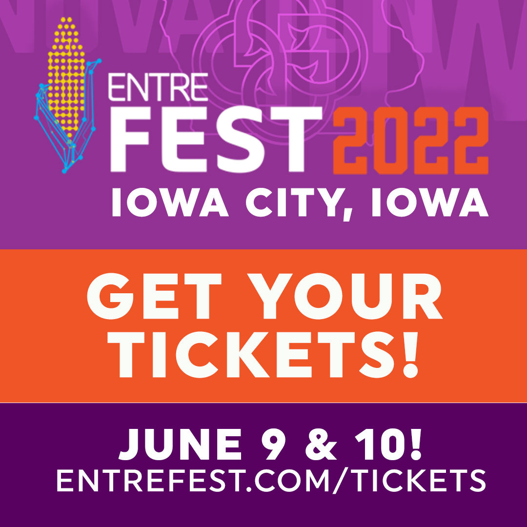 thinkiowacity's tweet photo. Hundreds of attendees, over 65 sessions, and all in @ICDowntown! @EntreFEST 2022 is less than a week away. Get your ticket today at https://t.co/gygJRH5g6E #ThinkIowaCity https://t.co/w6VOTYRnvD