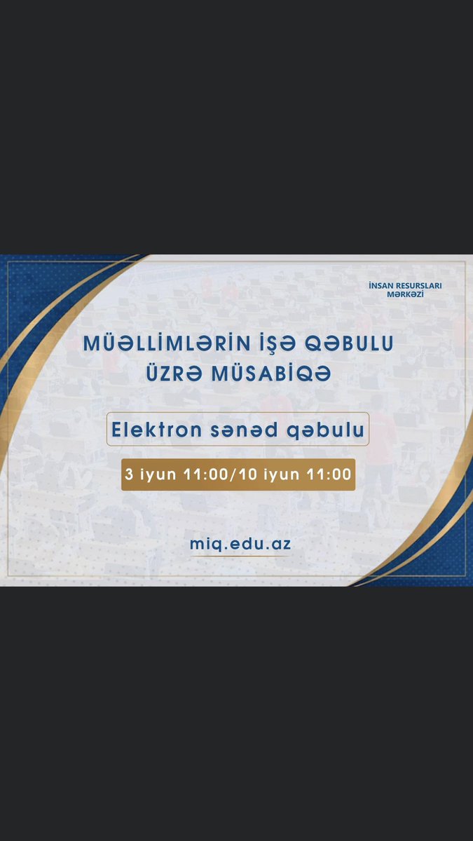 İyunun 3-də 2022-2023-cü tədris ili üçün keçiriləcək dövlət ümumi təhsil müəssisələrinə müəllimlərin işə qəbulu üzrə müsabiqənin elektron sənəd qəbulu mərhələsinə start verilir. 

#AGMA #GəncMüəllim #Sevgiiləöyrət #TəhsilNazirliyi #EduAz #MİQ #Müəllim